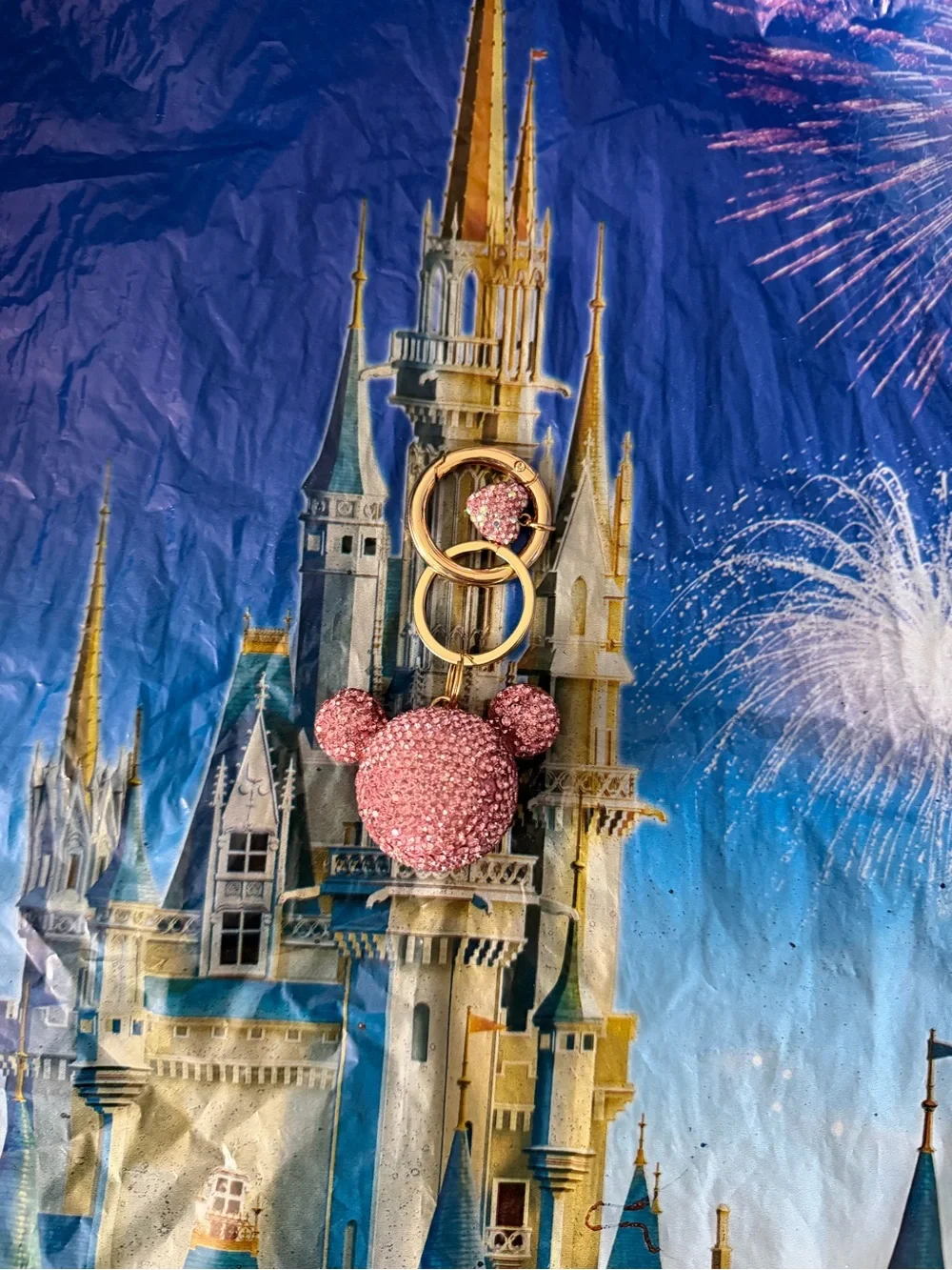 Pink Rhinestone Mickey Head Keychain - Picture 1 of 2